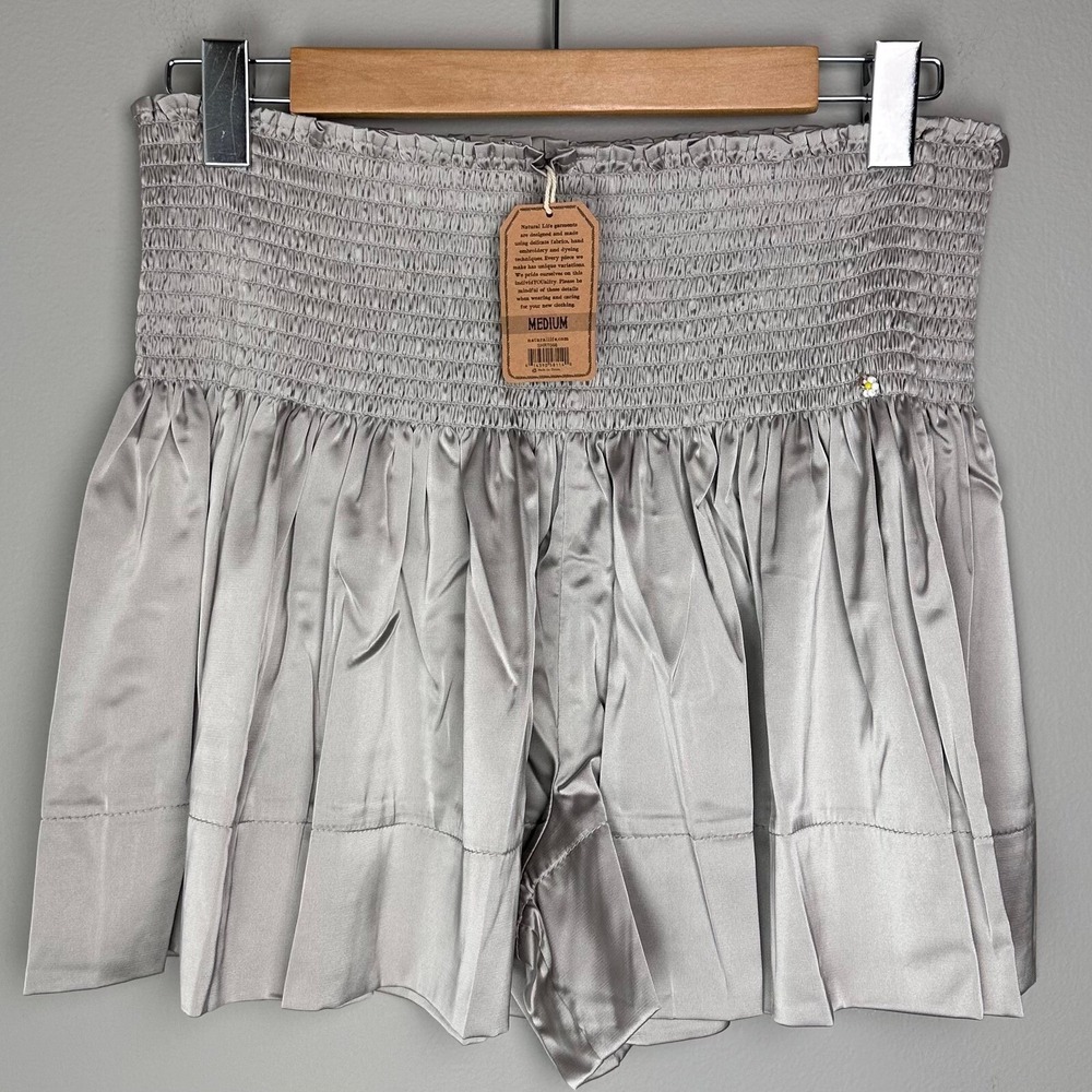 Natural Life Skort Medium Gray Smocked Boho Feminine Romantic Coquette Grey